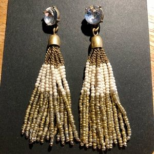J Crew Gold and White Bead Earrings